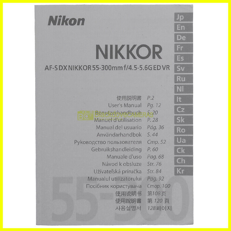 Manuale originale per Nikon AF-S Nikkor 55/300mm f4,5-5,6 VR ...